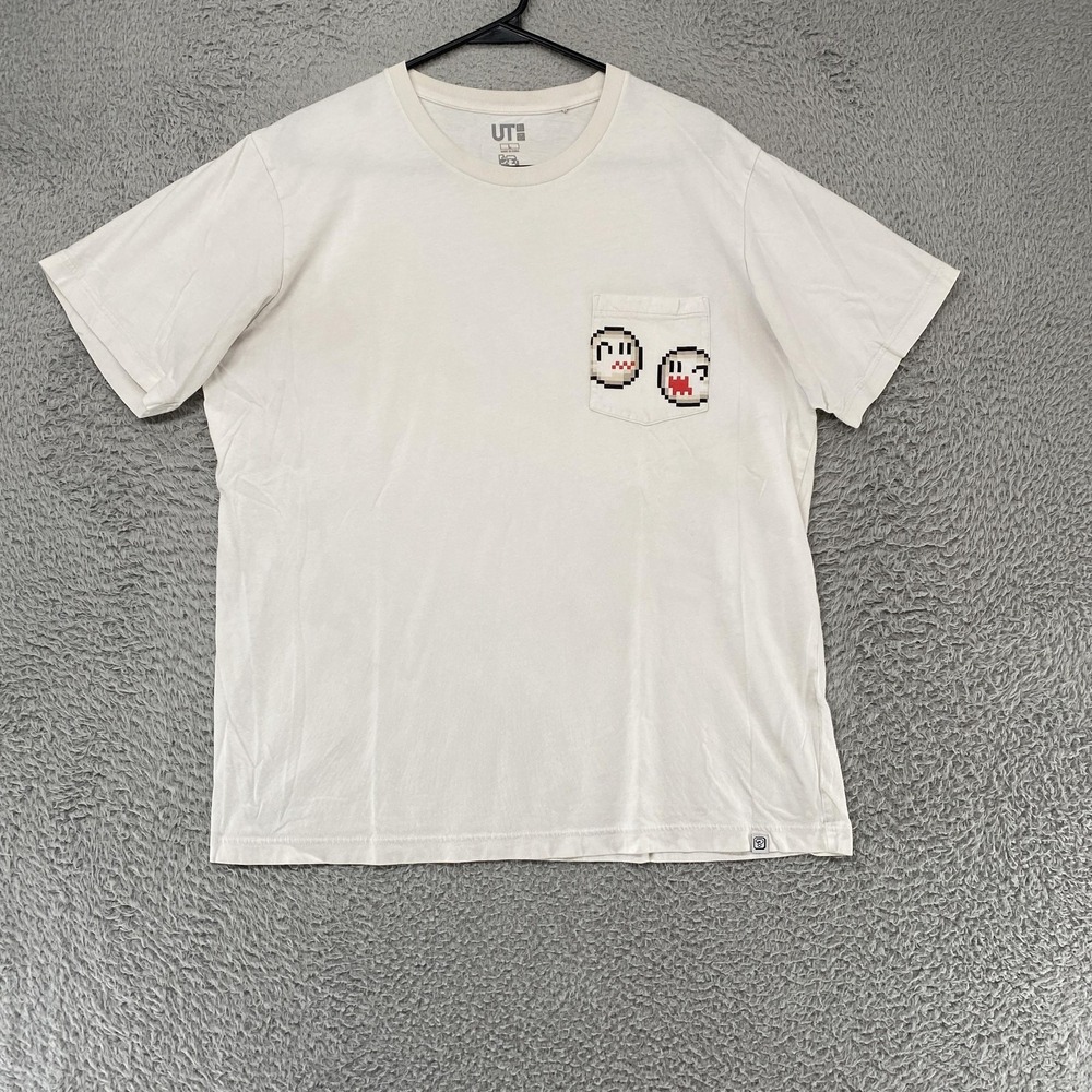 Uniqlo UT Nintendo Shirt Mens Large White Boo Pocket Super Mario Graphic Tee